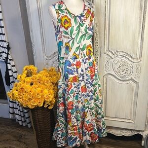 Floral Sleeveless Vacation  Maxi Dress Birds Graphic Cool Cotton.